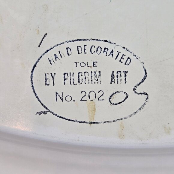 Tole by Pilgrim Art Large Round Metal Tray Roses and Daisy Pattern Gold Rim - Picture 11 of 15